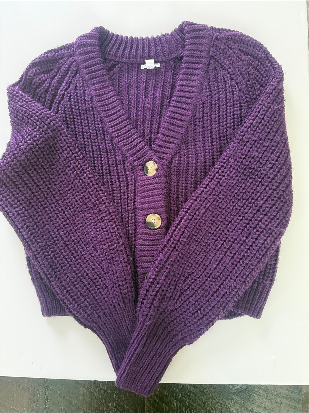Garage Chunky V-Neck Purple Button Cardigan Sweater